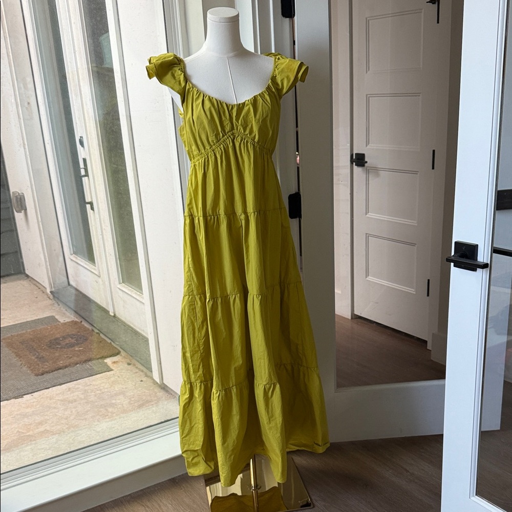 Ellison Chartreuse Yellow Tiered Maxi Dress